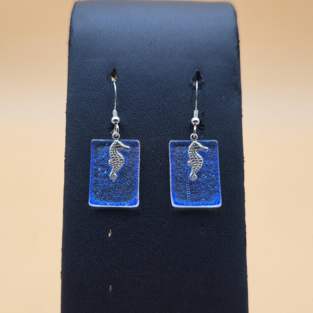 Sterling Silver Colorful Glass Seahorse Handmade Earrings A5399